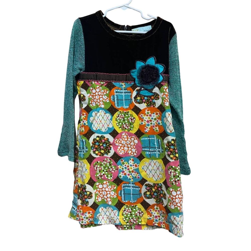 Vintage Couture Girls Medium Long Sleeve Patchwork Corduroy Soft Velour Dress